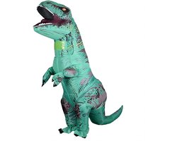 KIMU® Opblaas Kostuum T-Rex Groen - Opblaasbaar Pak - Dinopak Mascotte Opblaaspak - Opblaasbare Dino Dinosaurus Tyranosaurus Rex Dames Heren Halloween