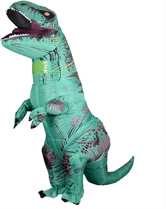 Costume gonflable KIMU® T- Rex vert - Costume Opblaasbaar - Costume de dinosaure Mascotte Costume gonflable - Dino gonflable Dinosaurus Tyranosaurus Rex Femmes Hommes Halloween