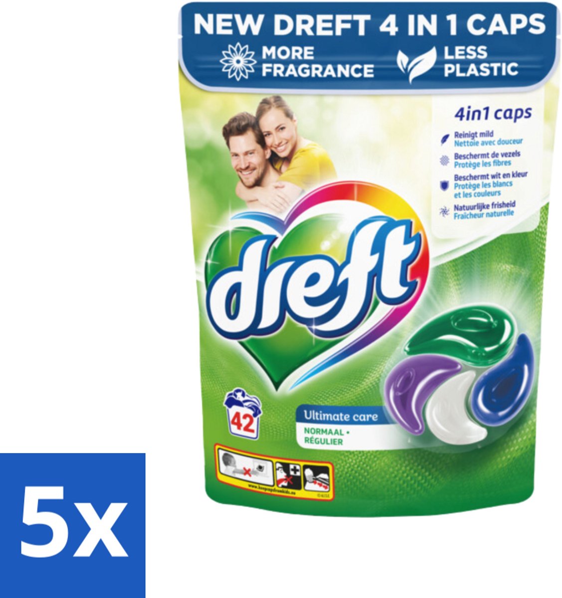 5 x Dreft - Wasmiddelcapsules - Ultimate Care - Zachte verzorging - 42 Wasbeurten - Wasmiddelcapsules - Wasmiddel - Waskracht - Vezelbescherming - Kleurbehoud