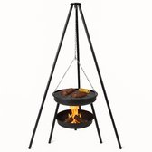 Lomera Vuurschaal Hangend - met Grillrooster - Driepoot Model - Grillplaat Inbegrepen met Ketting - Barbecue Functie - Staal - Buiten Koken - Vuurplaats met Grill - Tuin en Terras - Tuinaccessoires