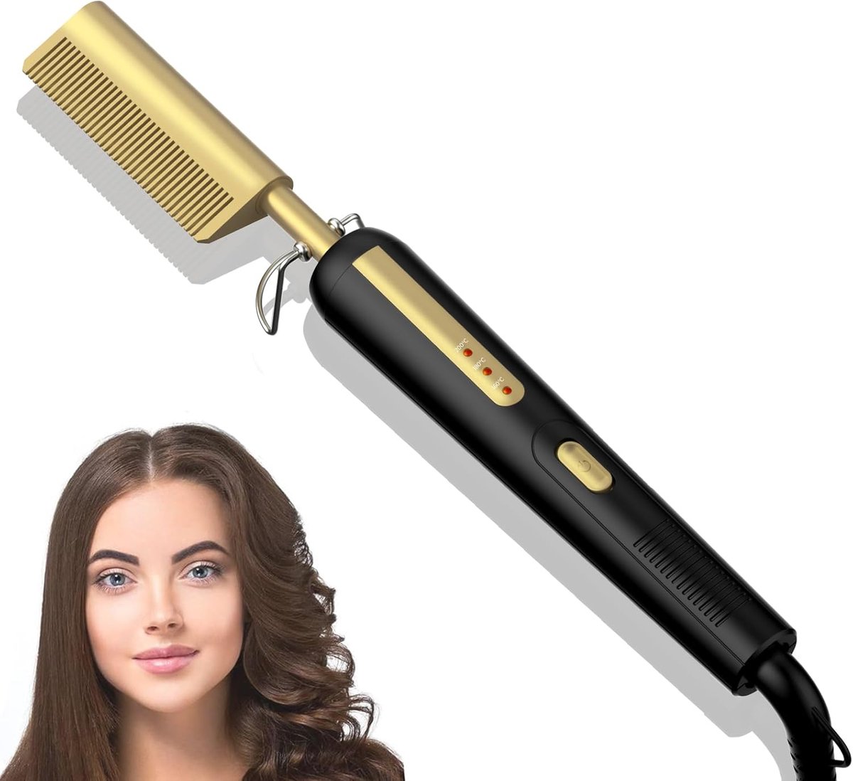 Hete Kam voor Afro Haar en Baard met Temperatuurregeling en Automatische Uitschakeling
