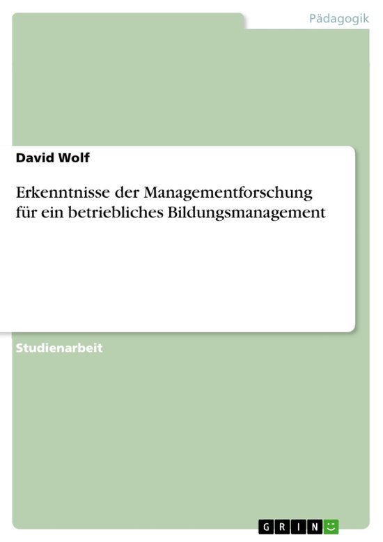 Erkenntnisse Der Managementforschung F�R Ein Betriebliches ... - cover