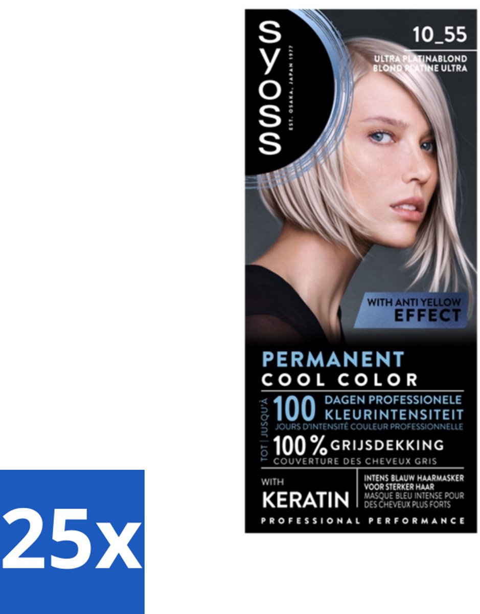 25 x SYOSS - Permanent Coloration 10-55 - Haarverf - Permanente Haarkleuring - Ultra Platina Blond - Grijsdekking - Haarverf - Permanente Haarkleuring - Grijsdekking - Ultra Platina Blond - Keratine