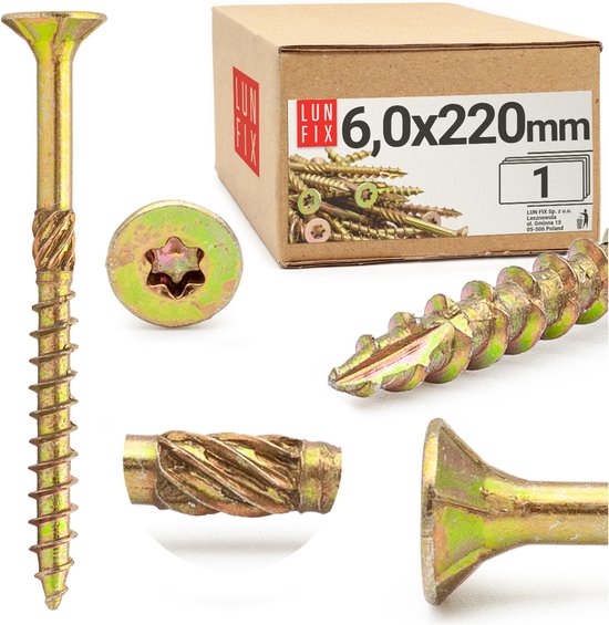 LUN FIX - Vis pour panneaux de particules 6x220 mm - 1 pièce - TX30 (I-Ster) - Tête zinguée/Rainures de fraisage