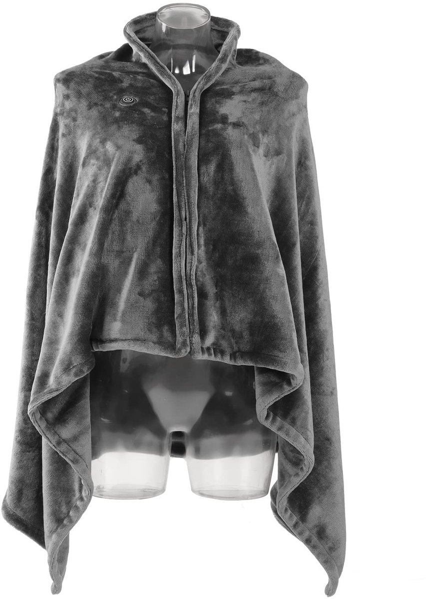 Sherpa Verwarmde Deken Wrap, 5V USB Pluche Verwarmde Sjaal Draagbare Verwarmde Poncho met 3 Warmte-instellingen voor Auto Kantoor Thuis Reizen, Grijs