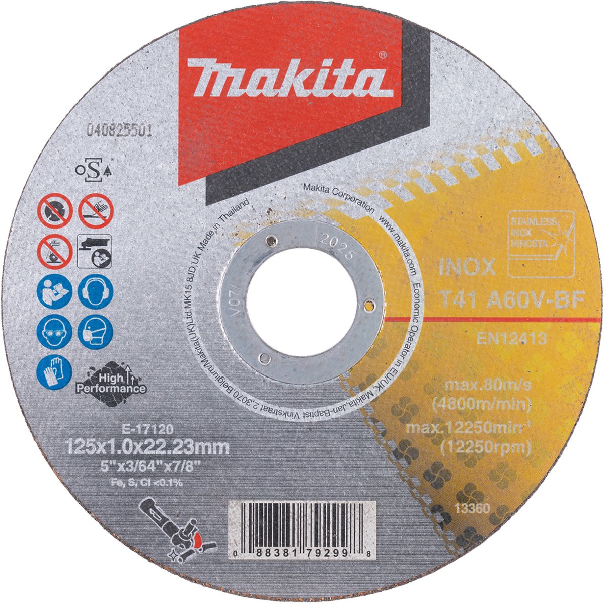 Makita doorslijpschijf INOX 125x1 mm - E-17120