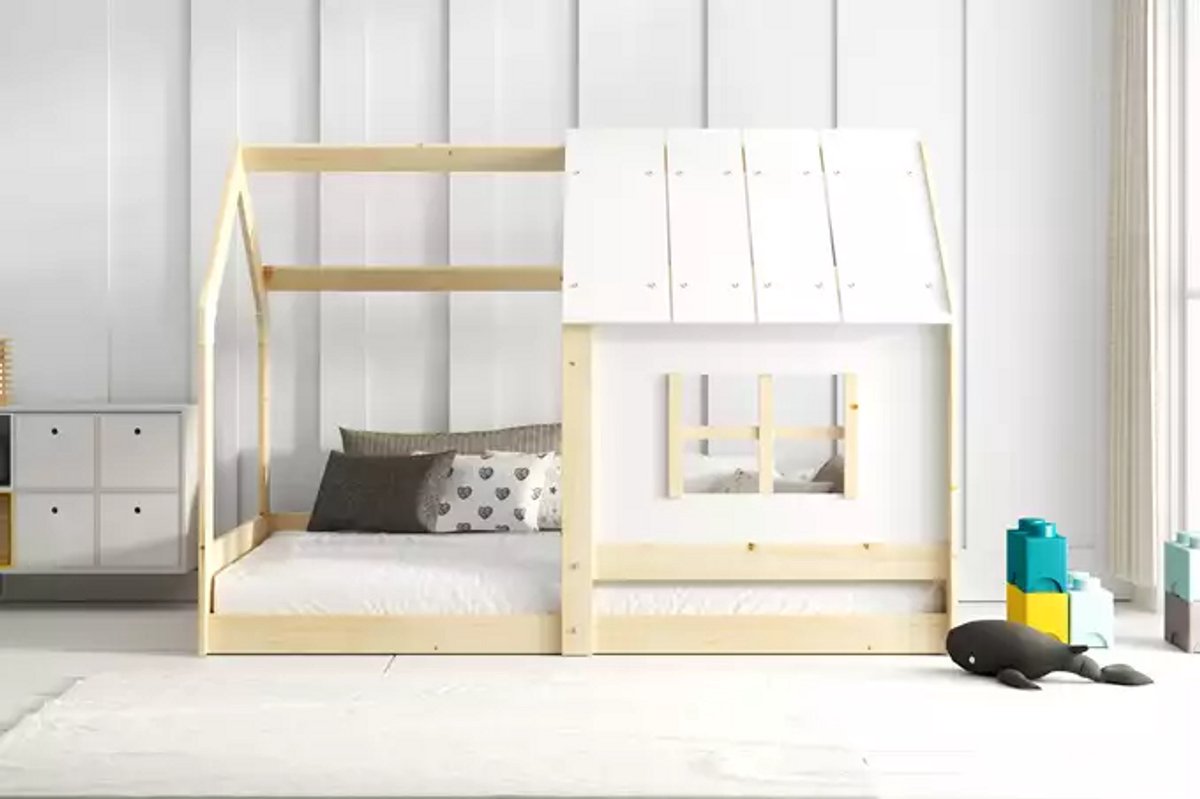 BMS Kinderbed met Dak - Natuurhout 80x160 met Matras