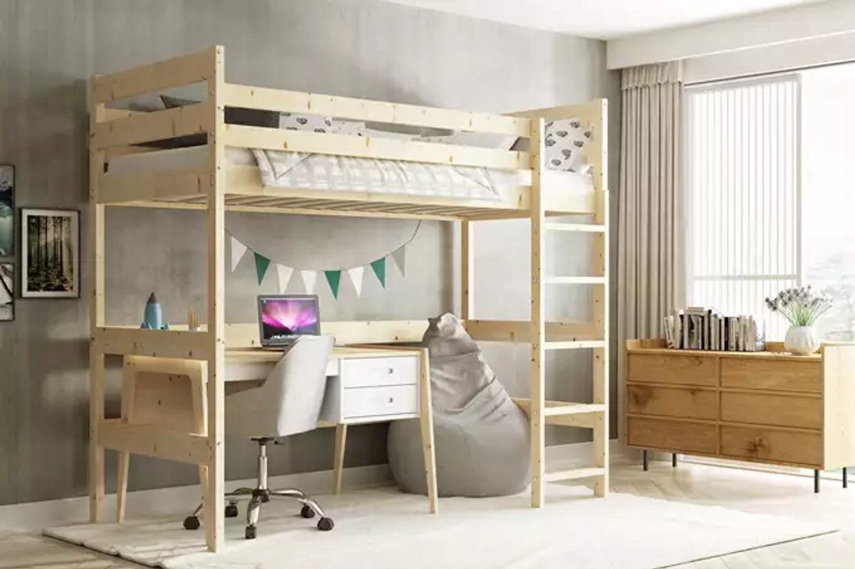 BMS - Bunk Bed - 90x200 - Met Matras - Natuurlijk Hout