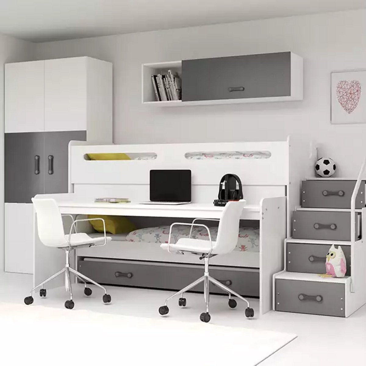 BMS Triple Youth Bed MAX 1 - 80x200 - Jongens / Meisjes - Graphiet grijs