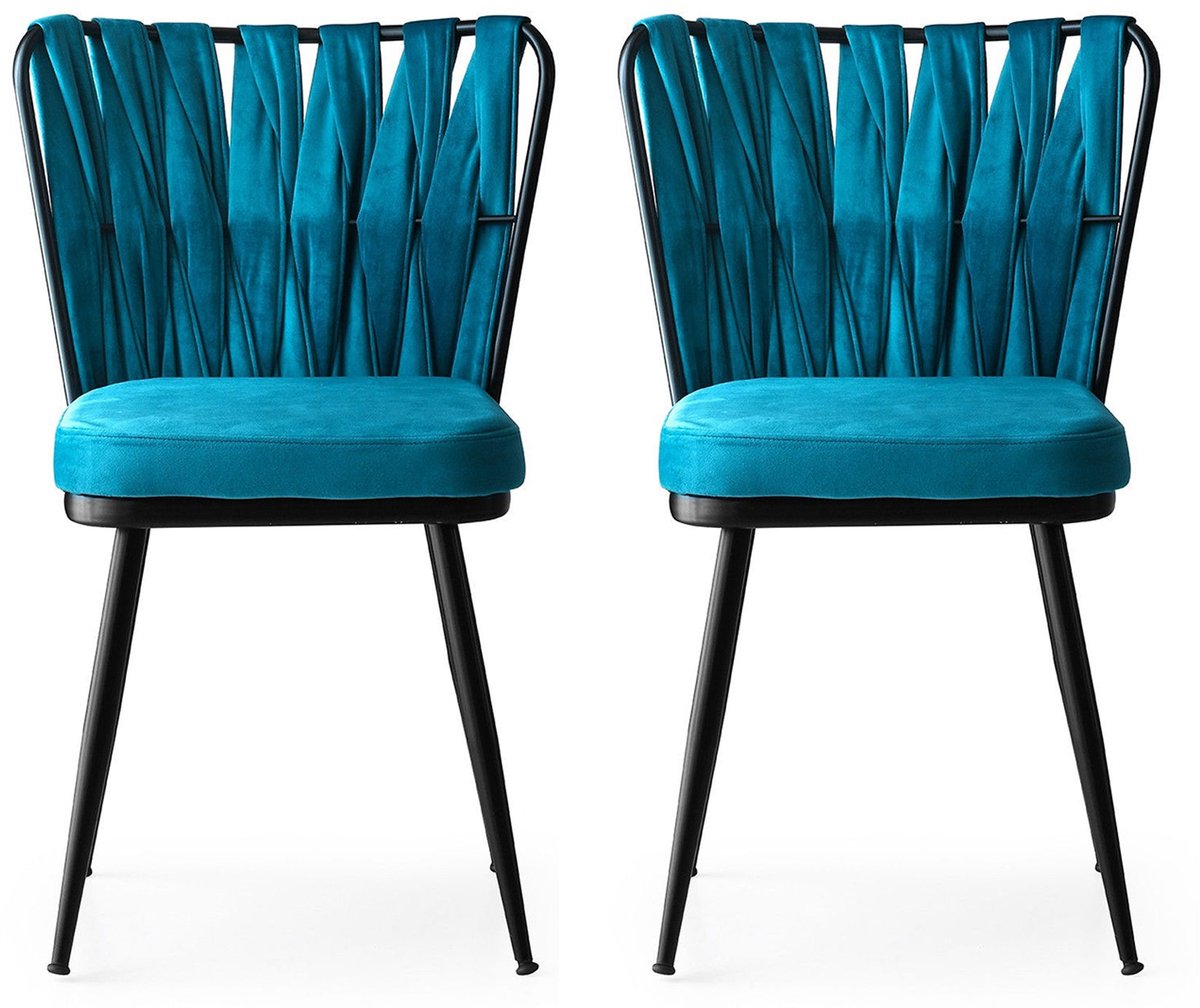 Skye Decor , Stoelenset (2 stuks), Kuşaklı - 228 V2, Metaal, Zwart & Blauw, 43 x 43 x 82 cm