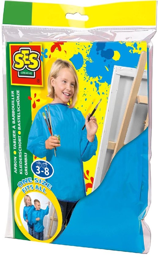 SES Creative - kliederschort blauw 3 t/m 8 jaar One Size - Verfschort – Kinderschort