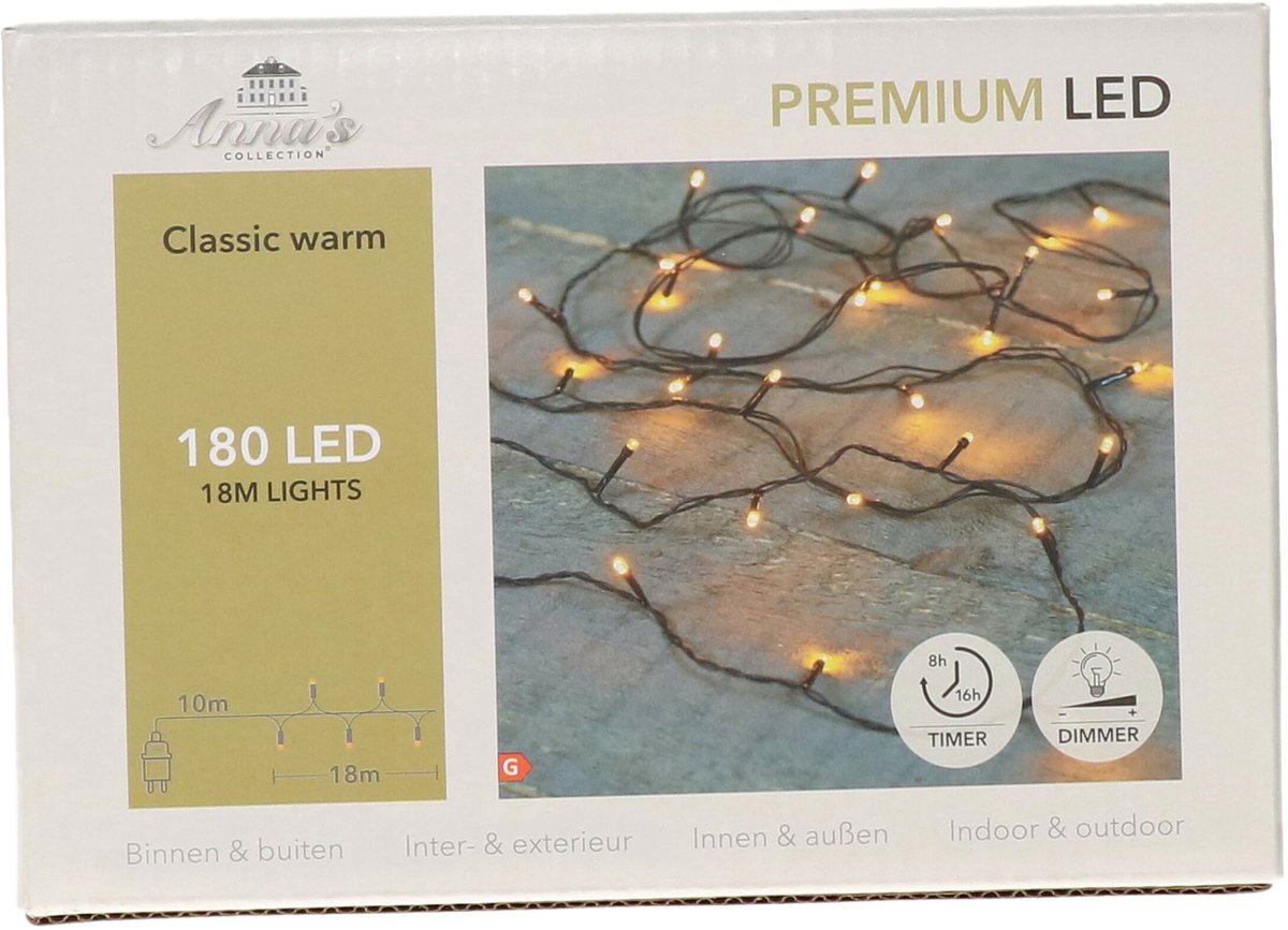 Anna's Collection Kerstverlichting premium LED - 180 led lampjes - klassiek warm wit - 18 meter - lichtsnoer - kerstboomverlichting
