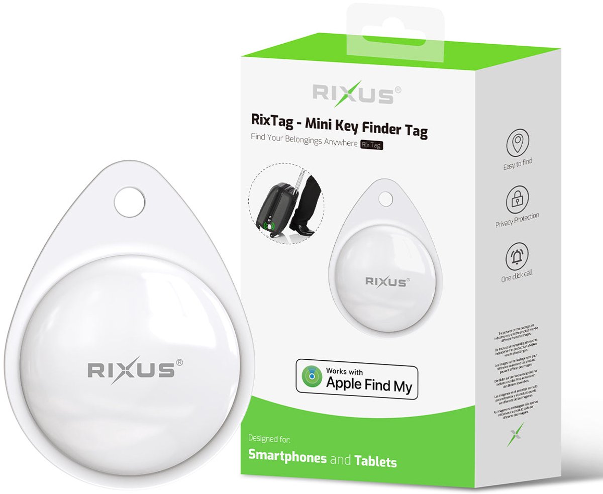 Rixus Rix Tag Apple MFi Certified Tracker Works With Apple Find My (iOS Only) White