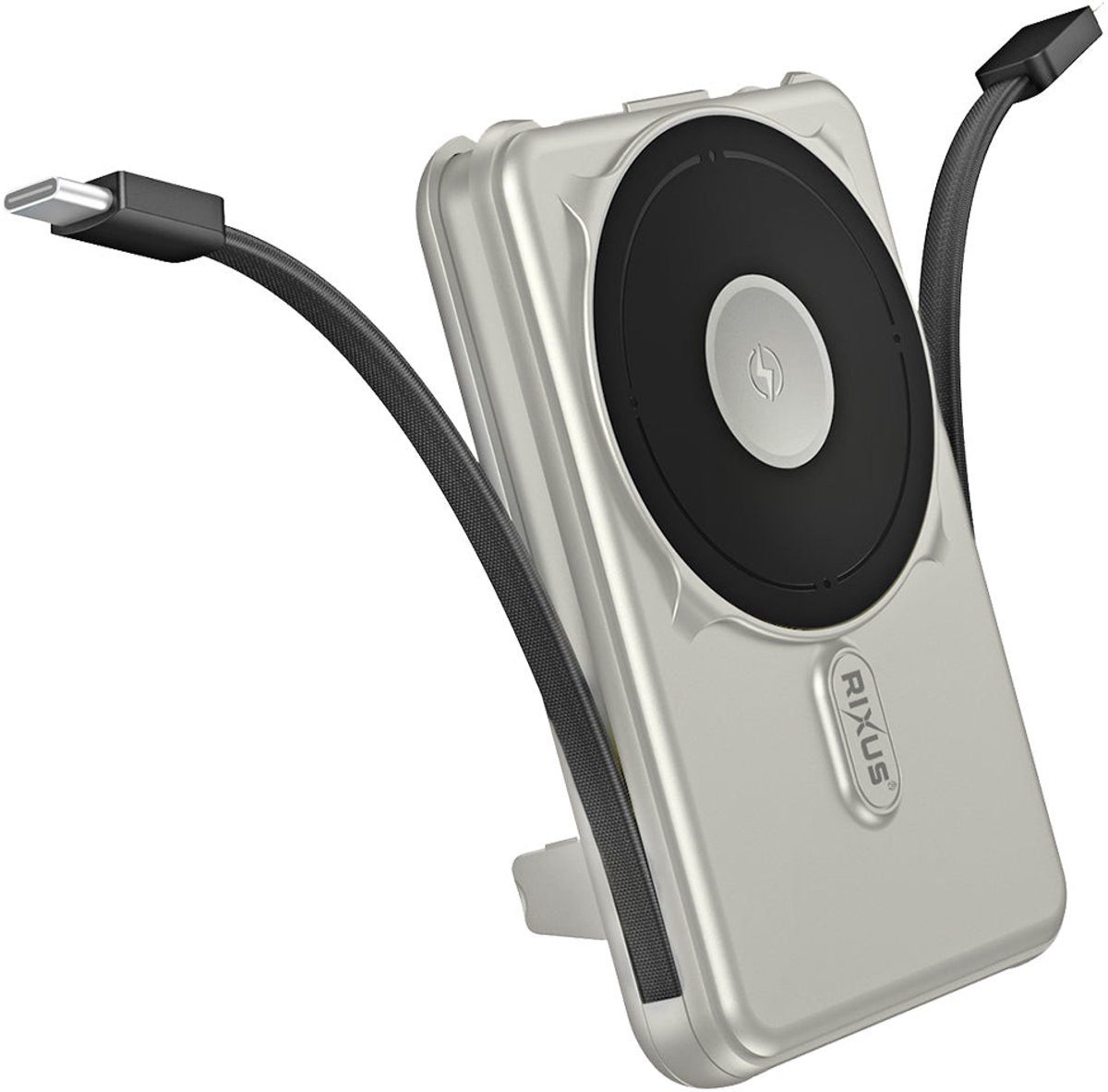 Rixus RXPB76A MagSafe Powerbank 10000mAh With Built-in Cable Silver