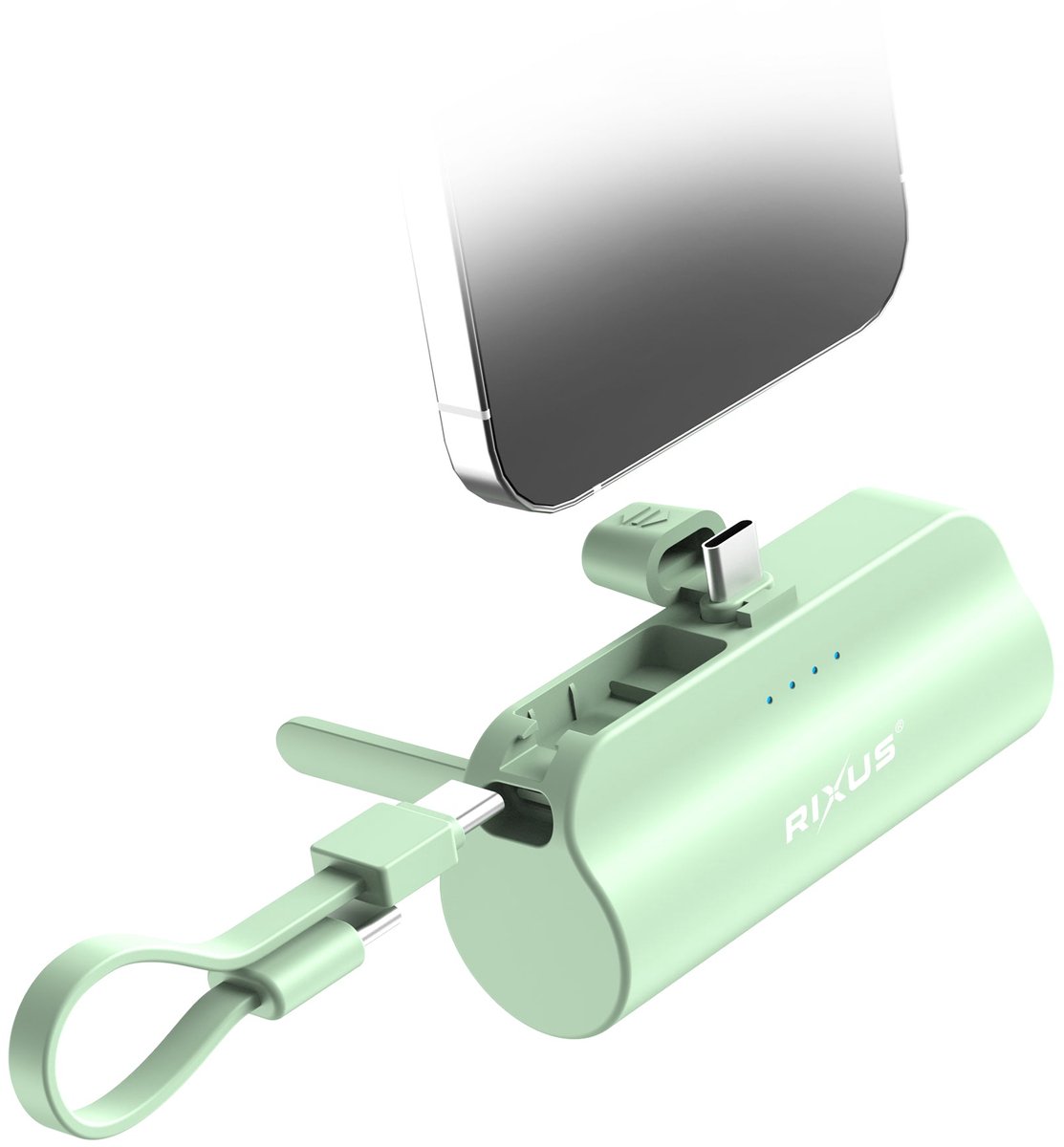 Rixus RXPB98G Mini Click-On Powerbank USB-C 5000mAh Green