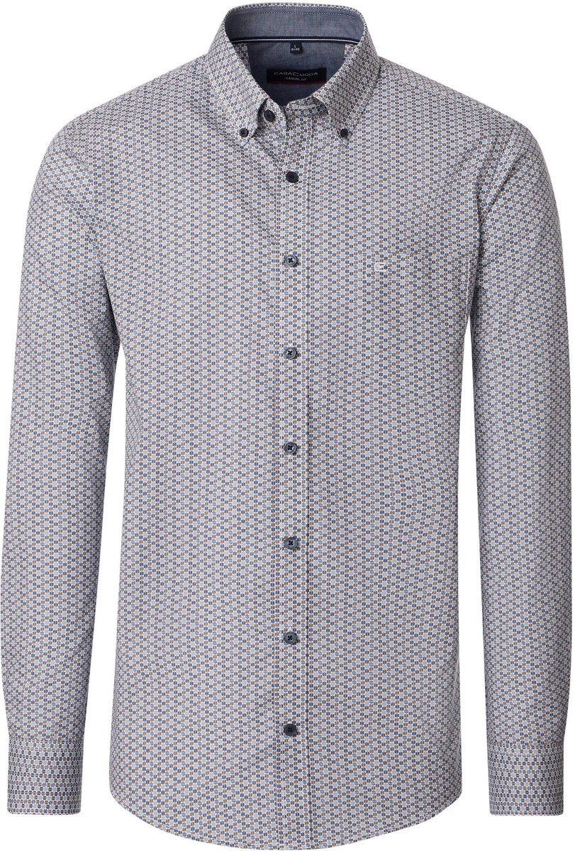 CASA MODA Sport casual fit overhemd - popeline - groen - wit en blauw dessin
