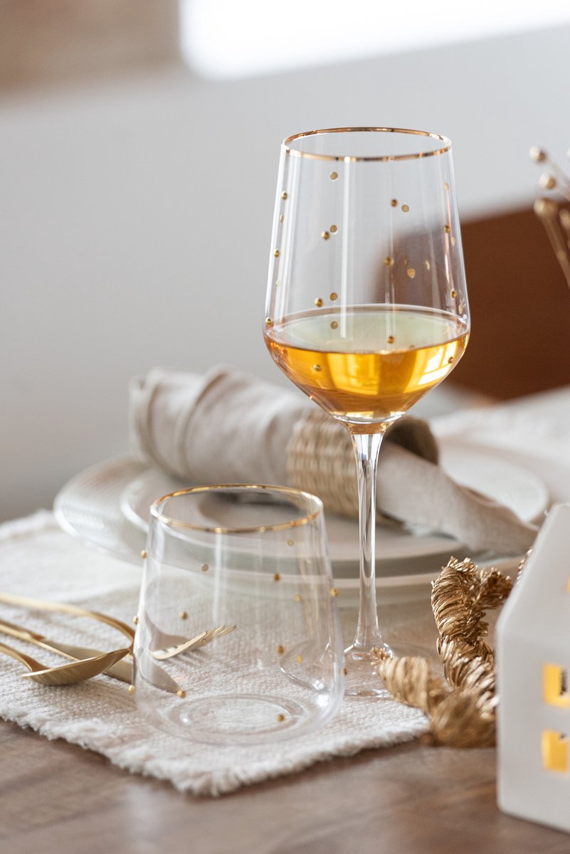 J-Line wijnglas Stippen - glas - tansparant/goud