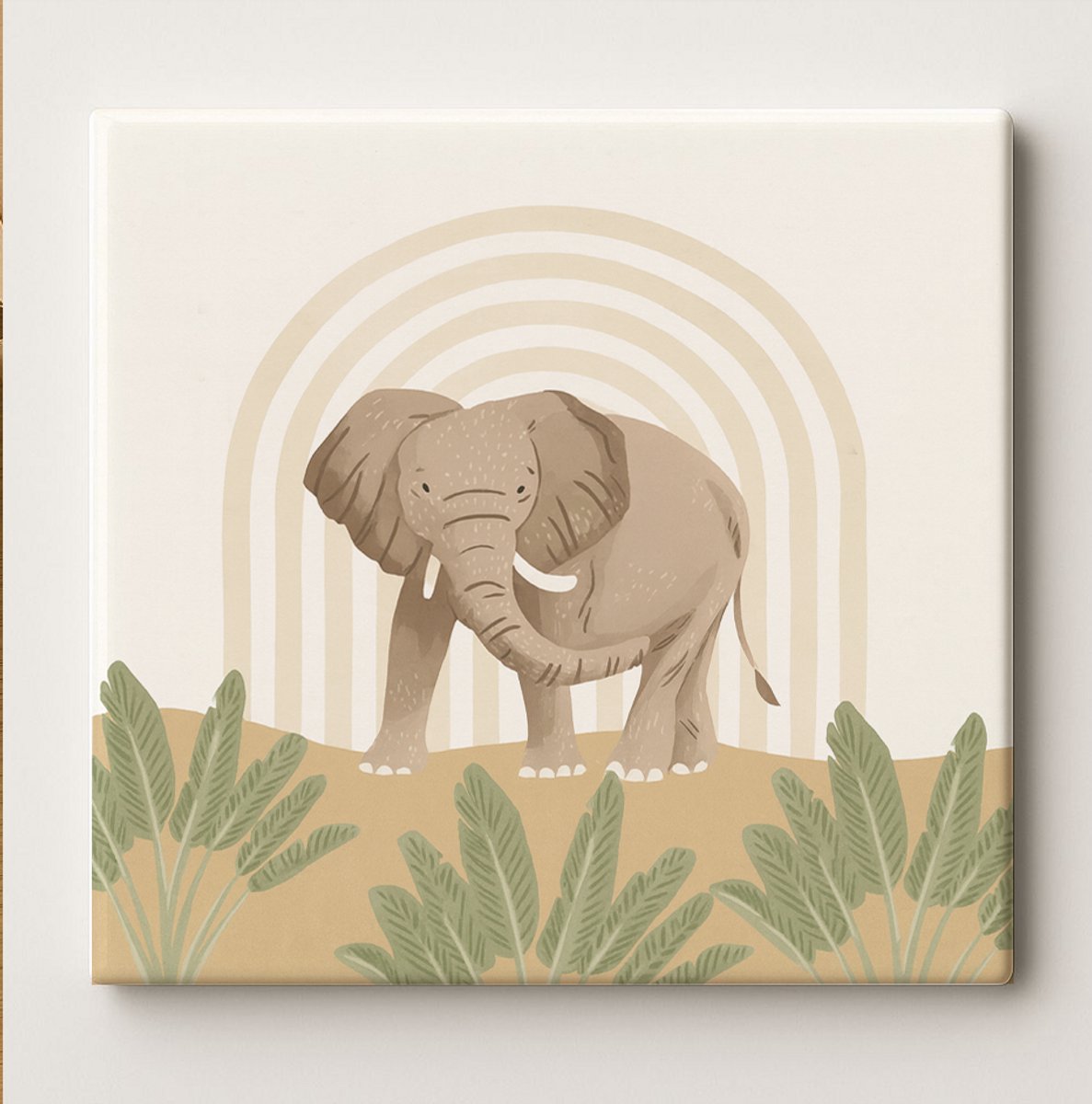 Olifant Safari Keramische Tegel – 15x15cm Boho Jungle Babykamer Wanddecoratie voor Kinderk