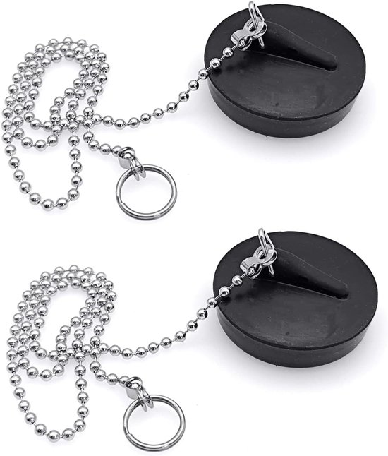 Gerimport - Afvoerstop - Zilver/Zwart - D5.5 cm - Gootsteenstop met Ketting - Keukenaccessoires
