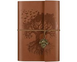 PromoHome Vintage Lederen Notitieboek A5 Formaat - Navulbaar Dagboek met PVC Opbergzakken, Gelijnd Papier 100 g/m² - Bruin