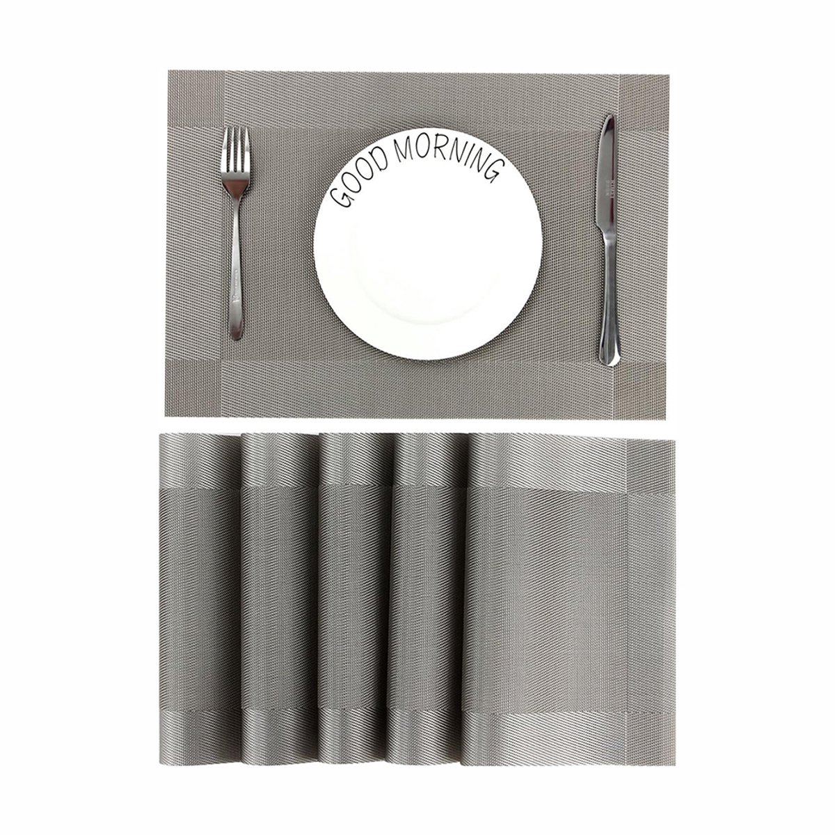 Placemat-Waterafstotend-Tafelset-Grijs-6-Delig-Zilvergrijs