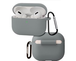 Hoes - Geschikt voor Apple Airpods Pro 3 - Siliconen Hoesje met Clip - Silicone Case Cover - Grijs