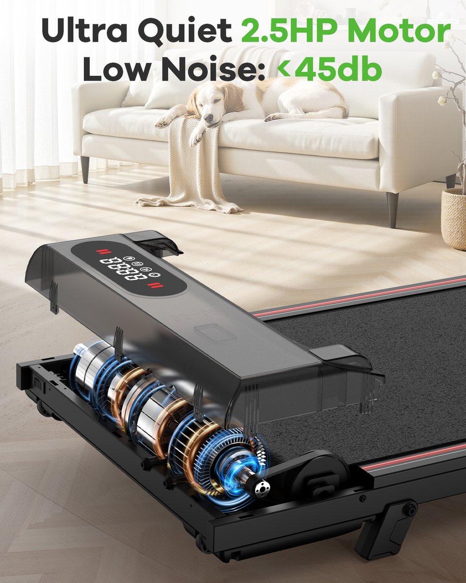 Afbeelding 2 van Loopband met 7% helling - 3-in-1 loopband bis 130 kg - 1-8 km/u instelbaar - Oppervlak 38,5 x 90 cm - Zwart