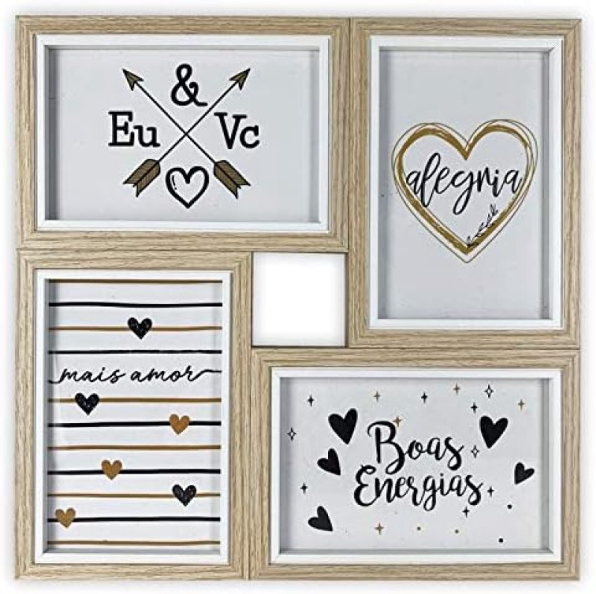 PromoHome Meervoudige Fotolijst Wanddecoratie - 4 Foto's 10x15 cm Beige Houten Fotocollage Muurdecoratie Herinneringen Foto Frame