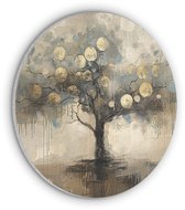 Akoestisch wandpaneel rond 60x60 cm - Vilt schilderij Beige - Abstract - Boom - Goud - Ronde akoestische panelen - Geluidsdempende wanddecoratie - Geluidsisolatie wandcirkel - Muurdecoratie geluidspanelen