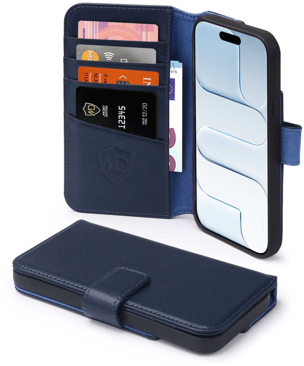 MobyDefend Hoesje - Geschikt voor iPhone Air - Luxe Leren Wallet Bookcase - Blauw