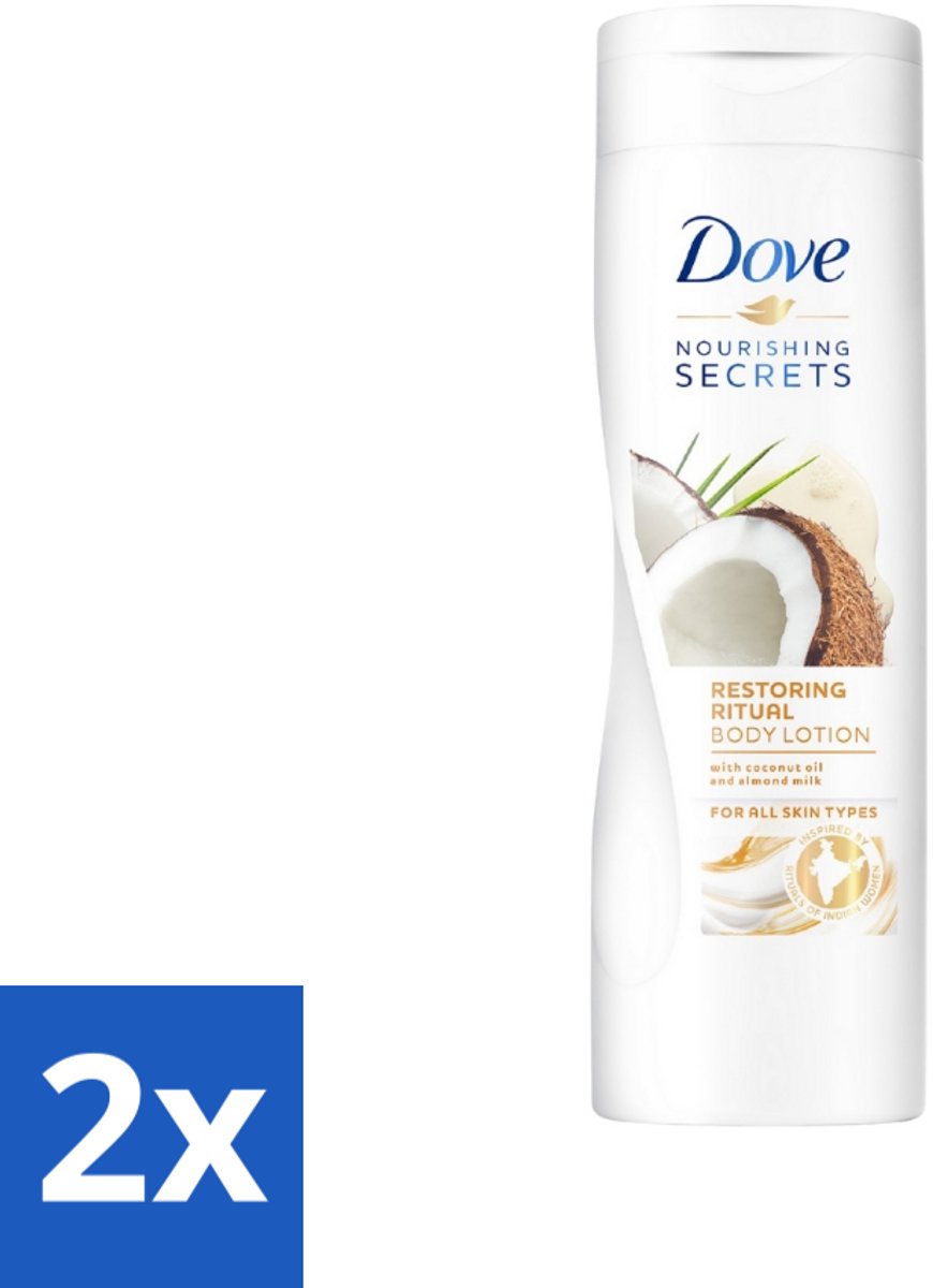 2 x Dove Bodylotion - Nourishing Secrets - Restoring Ritual - Kokos & Amandel - 400 ml - Lichaams Scrub - Exfoliërende Scrub - Granaatappel Scrub - Sheaboter Scrub - Dove Scrub