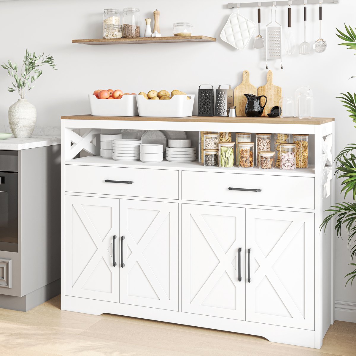 Dressoir 140x105x40cm – Buffetkast met 2 Laden en 2 Deuren – MDF Hout – Moderne Opbergkast voor Woonkamer of Eetkamer