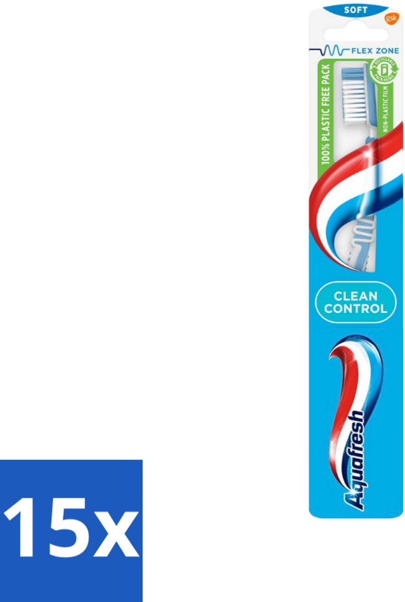 15 x Aquafresh Tandenborstel Clean Control Soft - Tandenborstel - Tandenborstel Soft - Tandenborstel Zacht - Tandenborstel Voor Tandvlees - Tandenborstel Met Flexibele Zone