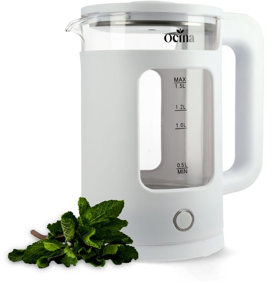 Ocina Elektrische Waterkoker - 1,5 Liter - 1500W - LED - Glas - Wit
