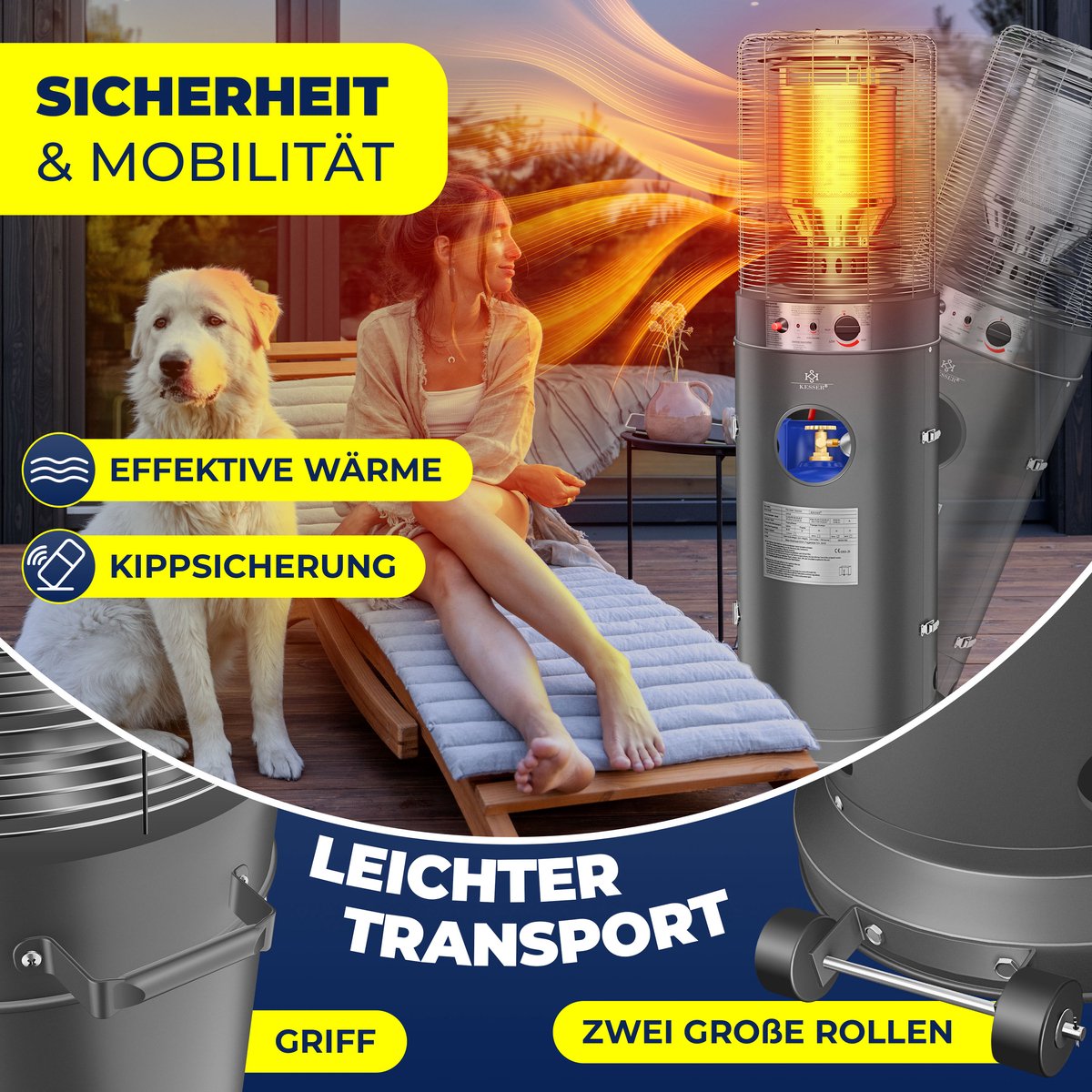 KESSER Terrasverwarmer Gas 10 kW - Mobiele Gaskachel RVS voor Terras en Tuin, Incl. Beschermhoes - Antraciet – foto 6