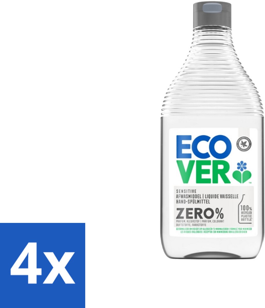 4 x Ecover - Afwasmiddel ZERO - Parfumvrij - 450 ml - Afwasmiddel - Biologisch Afbreekbaar - Hypoallergeen - Parfumvrij - Plantaardige Reiniging