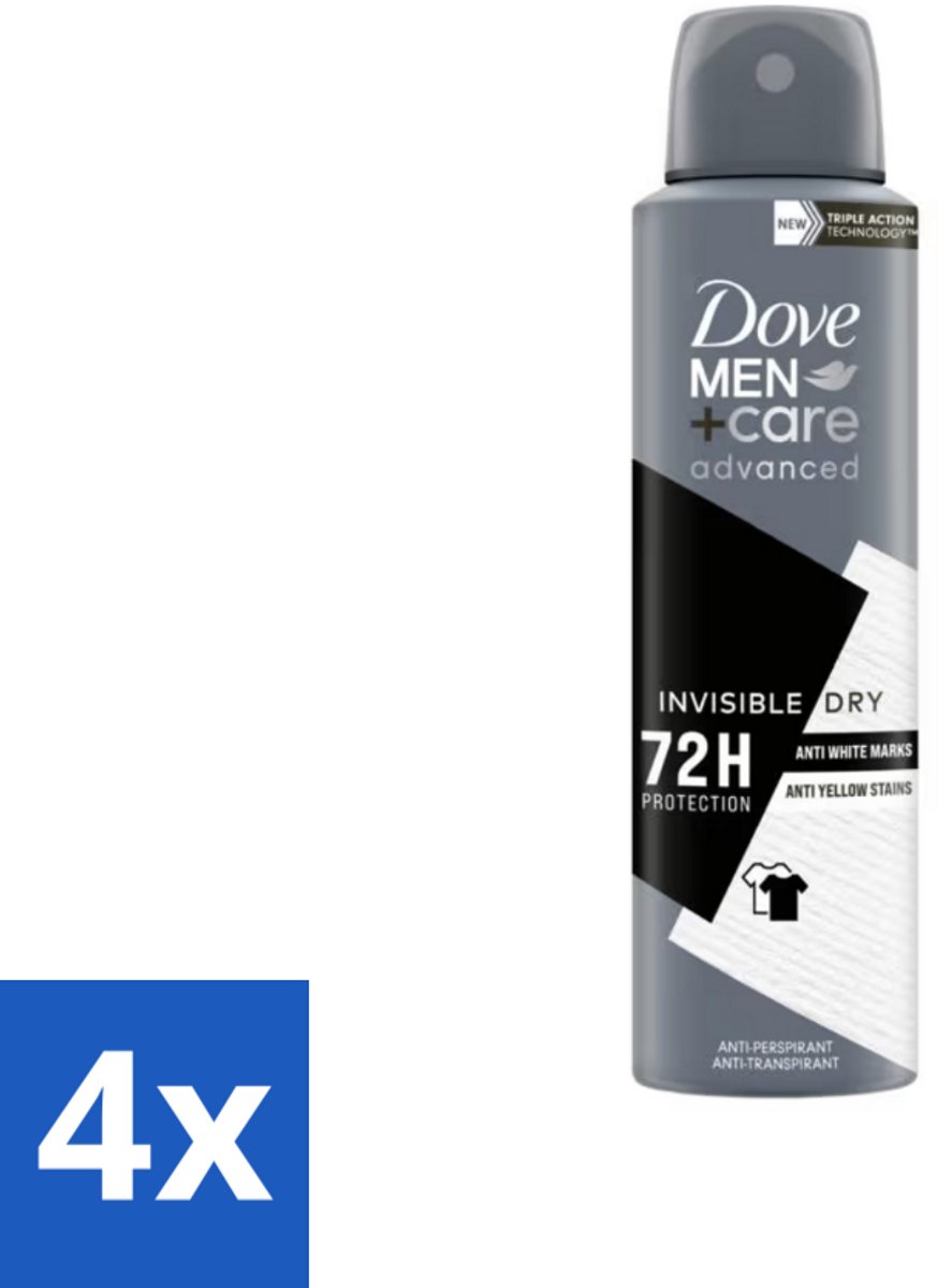 4 x Dove Men+Care Deodorant Spray - Invisible Dry - 150 ml - Deodorant Spray - Antitranspirant - Dove Men+Care - 72 Uur Bescherming - Kledingbescherming