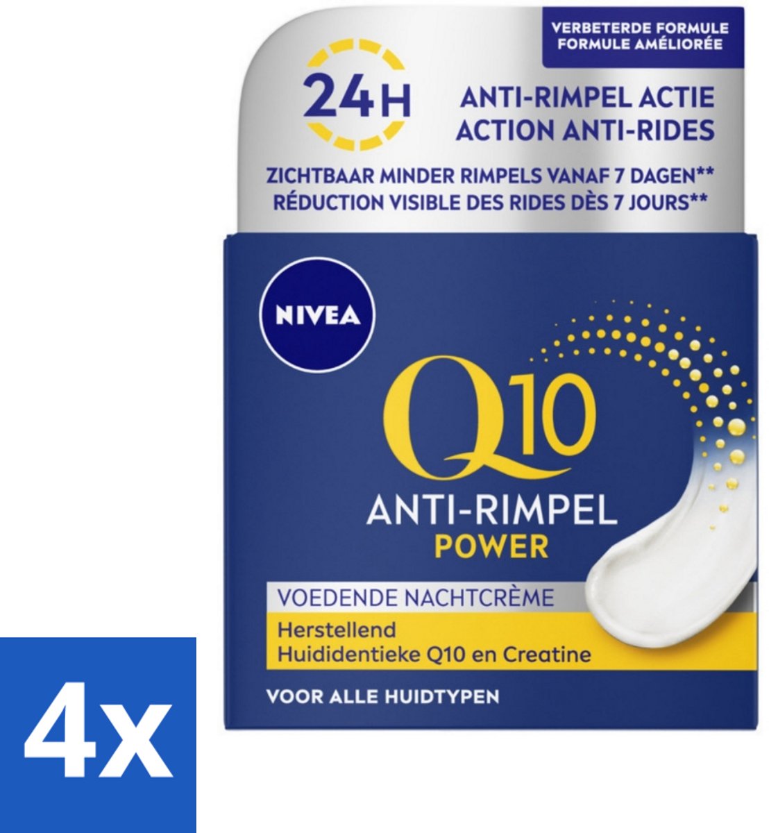 4 x NIVEA - Nachtcrème - Q10 POWER Anti-Rimpel - Voor alle huidtypen - Met Q10 & Creatine - 50 ml - Nivea Q10 - Anti-rimpel Crème - Nachtcrème - Rimpels Verminderen - Fijne Lijntjes