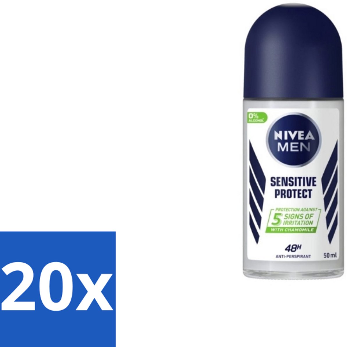 20 x Nivea - Men - Deodorant - Roller - Sensitive Protect - 50 ml - Gevoelige Huid - Deodorant Roller - 48 Uur Bescherming - Zweet En Geur - Kamille Extract