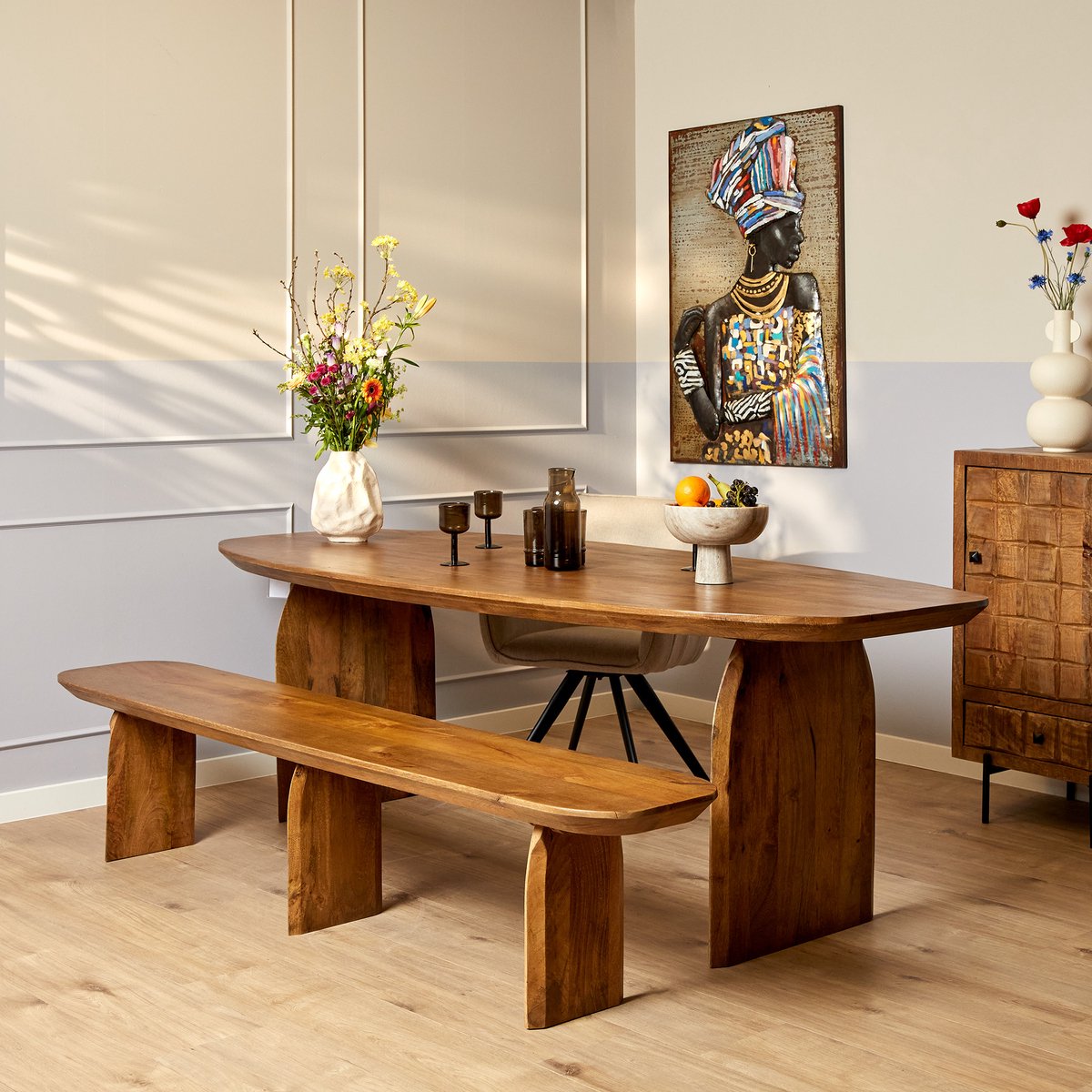 StarFurn Eetkamerbank Tense - Rechthoek Naturel Hout - 220x38x45cm