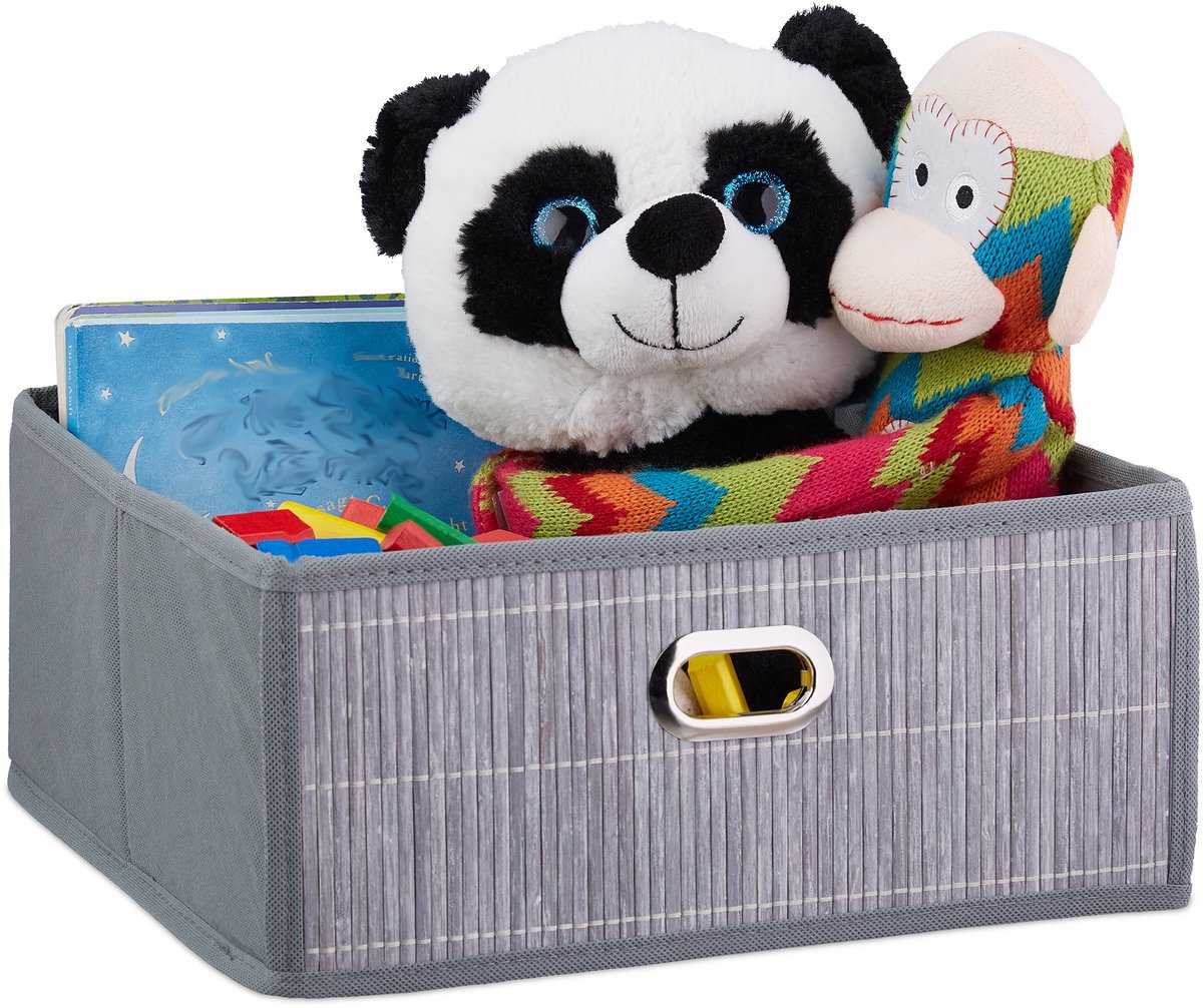 4 x opbergmand badkamer - bamboe mand - opbergdoos stof - opbergbox - grijs