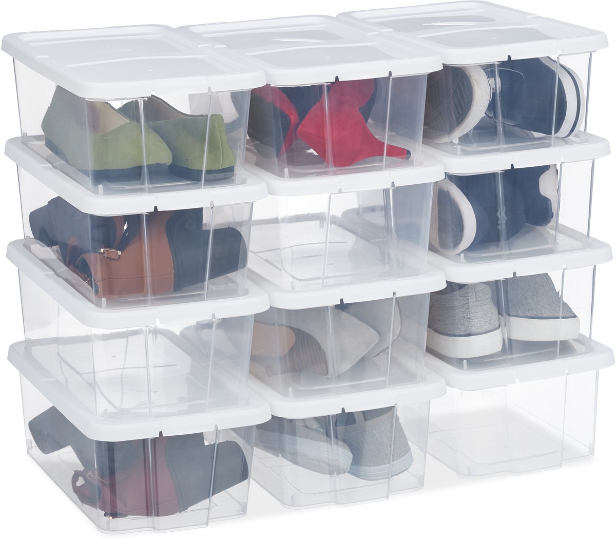 24x Schoenenbox transparant - wit - schoenendoos stapelbaar - schoenenopbergers