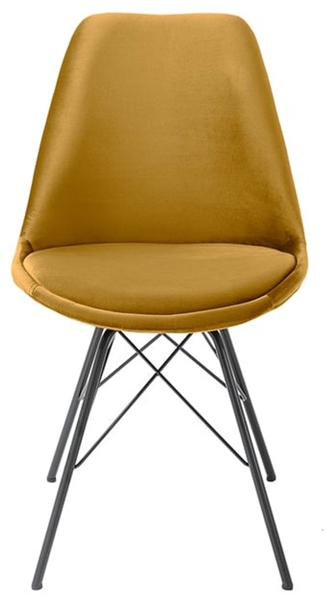 Invicta Interior Design stoel SCANDINAVIA MEESTERSTUK mosterdgeel fluweel zwart metalen poten - 43063 Zie omschrijving