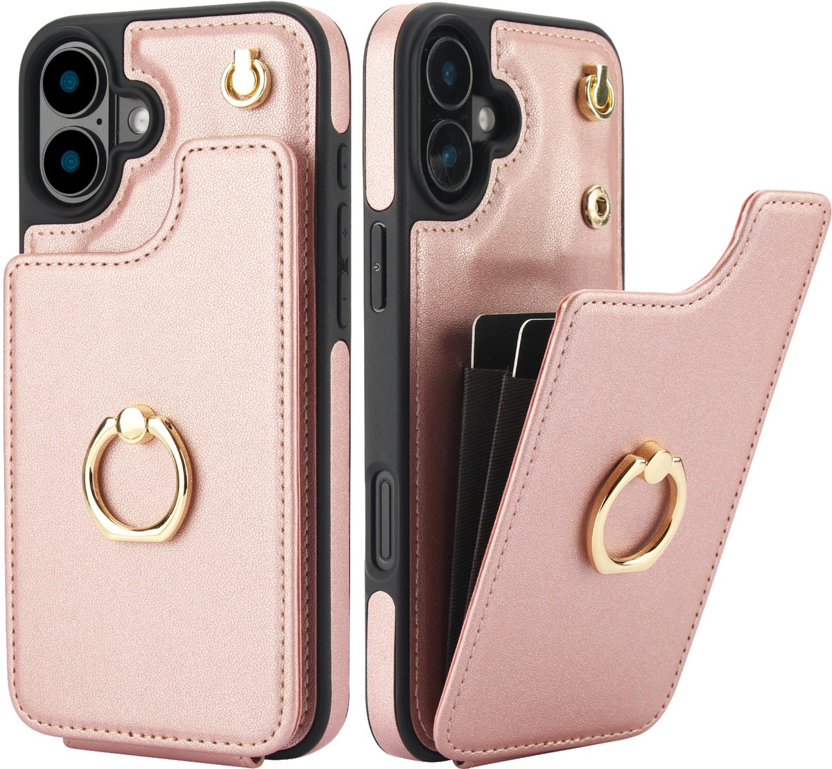 Luxe Hoesje met Portemonnee & Ringhouder – Geschikt voor Apple iPhone 15 – Roze