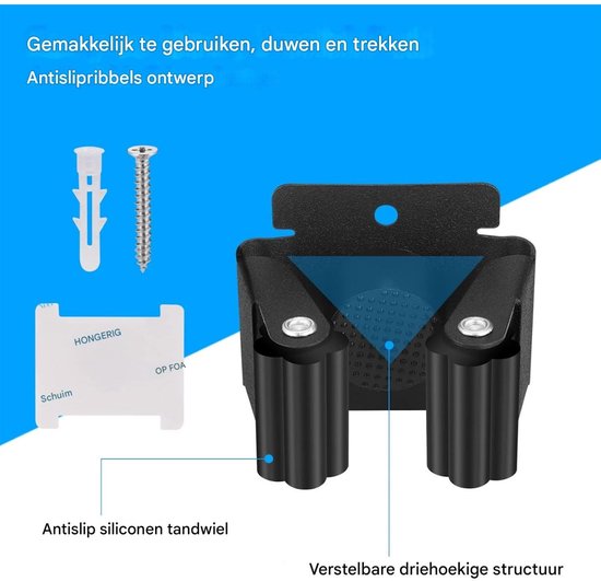 Tovbmup Wandmontage bezemrek - 10-pack - Gereedschapsrek - Tuingereedschapsrek - RVS wandmontage - Geschikt voor dweilen, bezems, scheppen en meer van Tovbmup — afbeelding 3