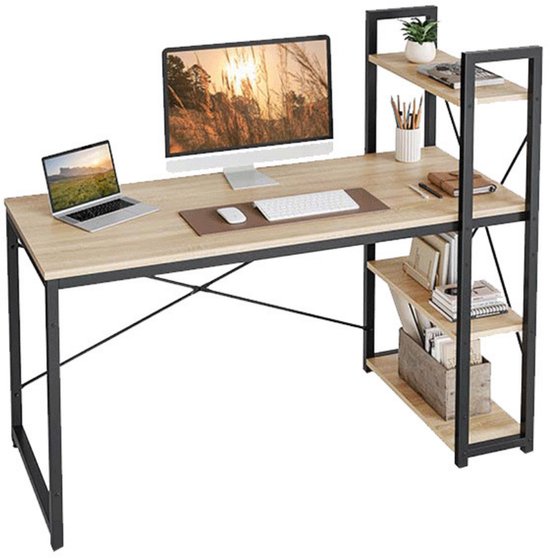 Livista Bureau – 120x60x70 cm – Computertafel met Opbergplank – Metaal & Hout – Industrieel Design – Ideaal voor Werkruimte – Hoogwaardige Kwaliteit – Houtkleur