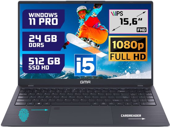 GMR - 15.6 Inch Full HD Laptop - Intel Core i5 - 24GB DDR5 RAM - 512GB SSD - Windows 11 Pro voor Thuis, Office en Studie notebook - GMR - Hoofdafbeelding