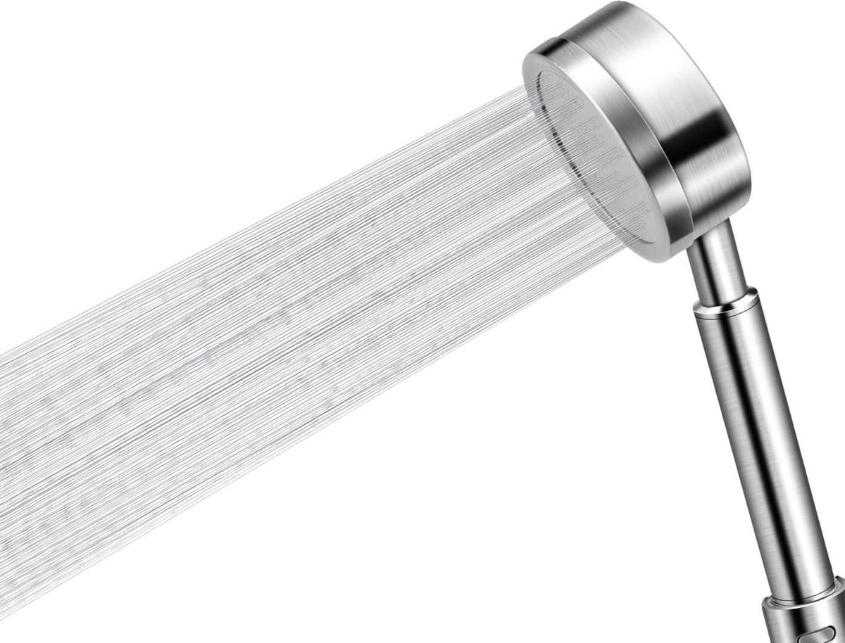 QPFO® Hogedruk handdouche - universele douchekop roestvrij staal - waterbesparend - eenvoudige installatie - geschikt voor alle doucheslangen - grijs