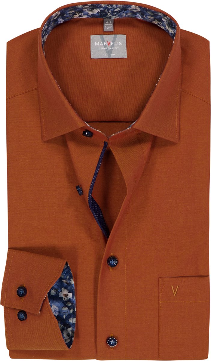 Chemise MARVELIS Comfort Fit popeline orange Sans repassage