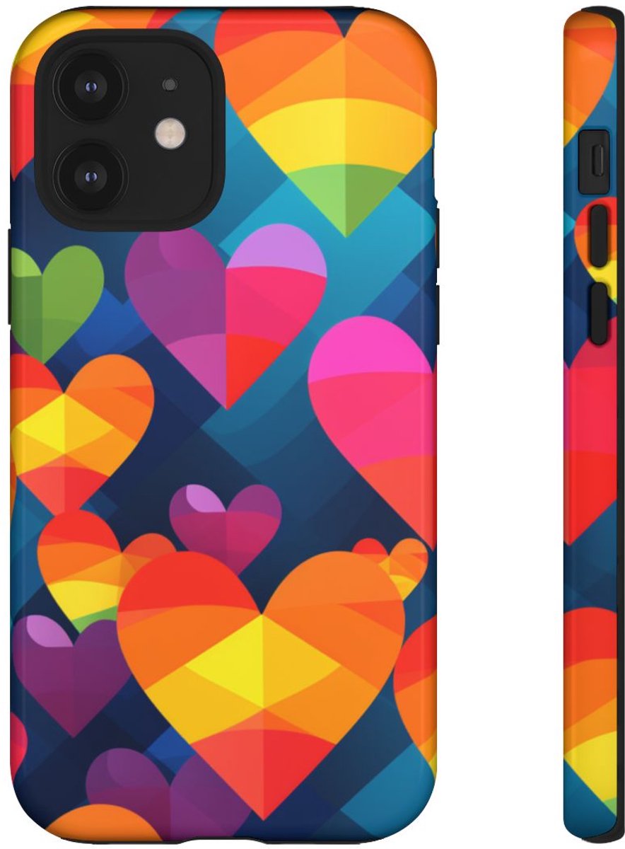 Kleurrijk Geometrisch Hartenpatroon – Telefoonhoesje Geschikt voor iPhone 12